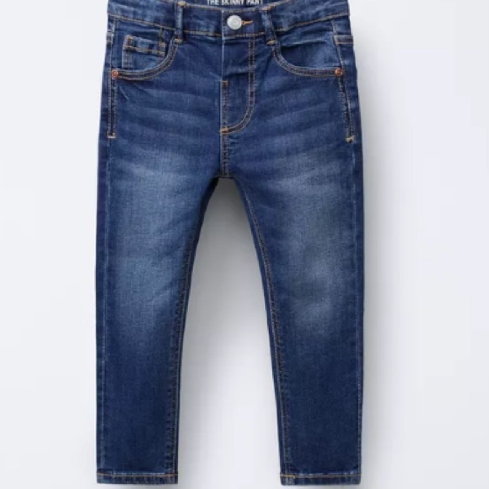 Zara Kids Denim Jeans Unisex Size 3T-4T Elastic Back Front‎ Snap Inside Adjuster